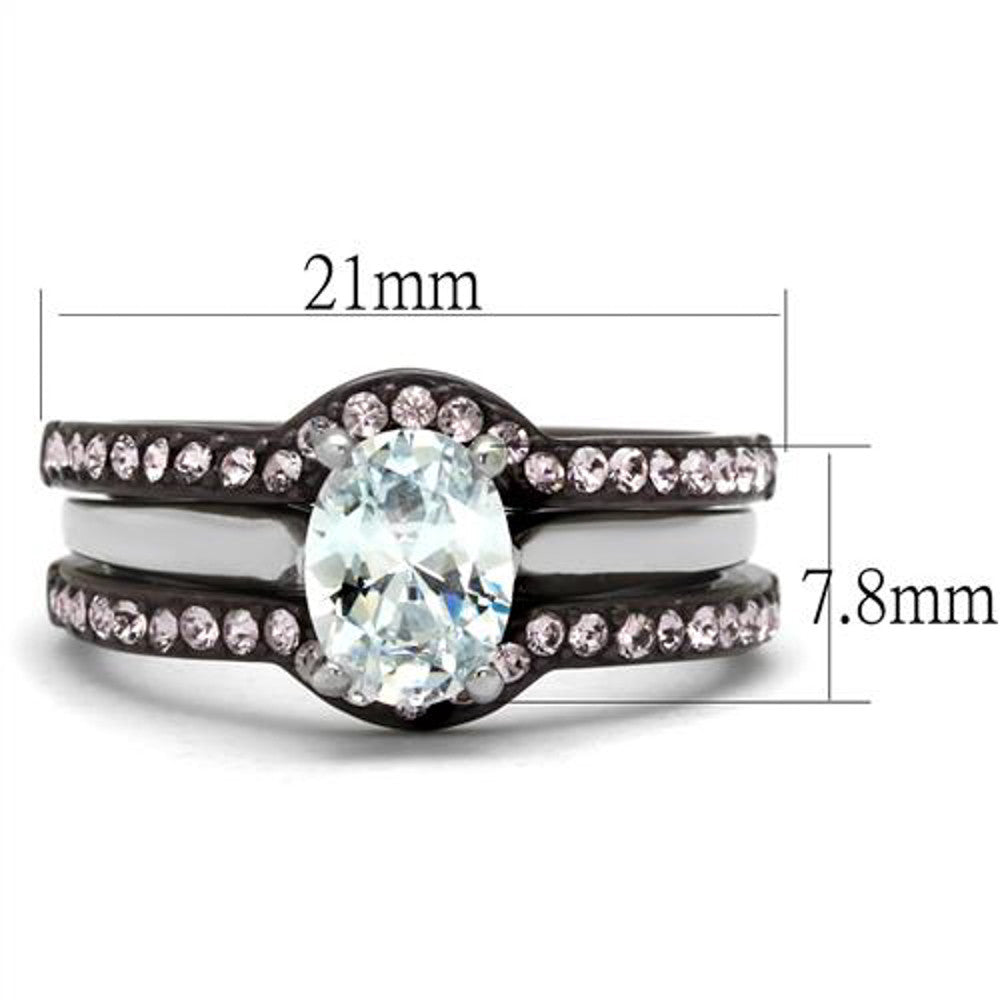 ARTK1344PC Brown IP Stainless Steel 2.15 Ct Oval Cut CZ Wedding Ring Set Women's Size 5-10
